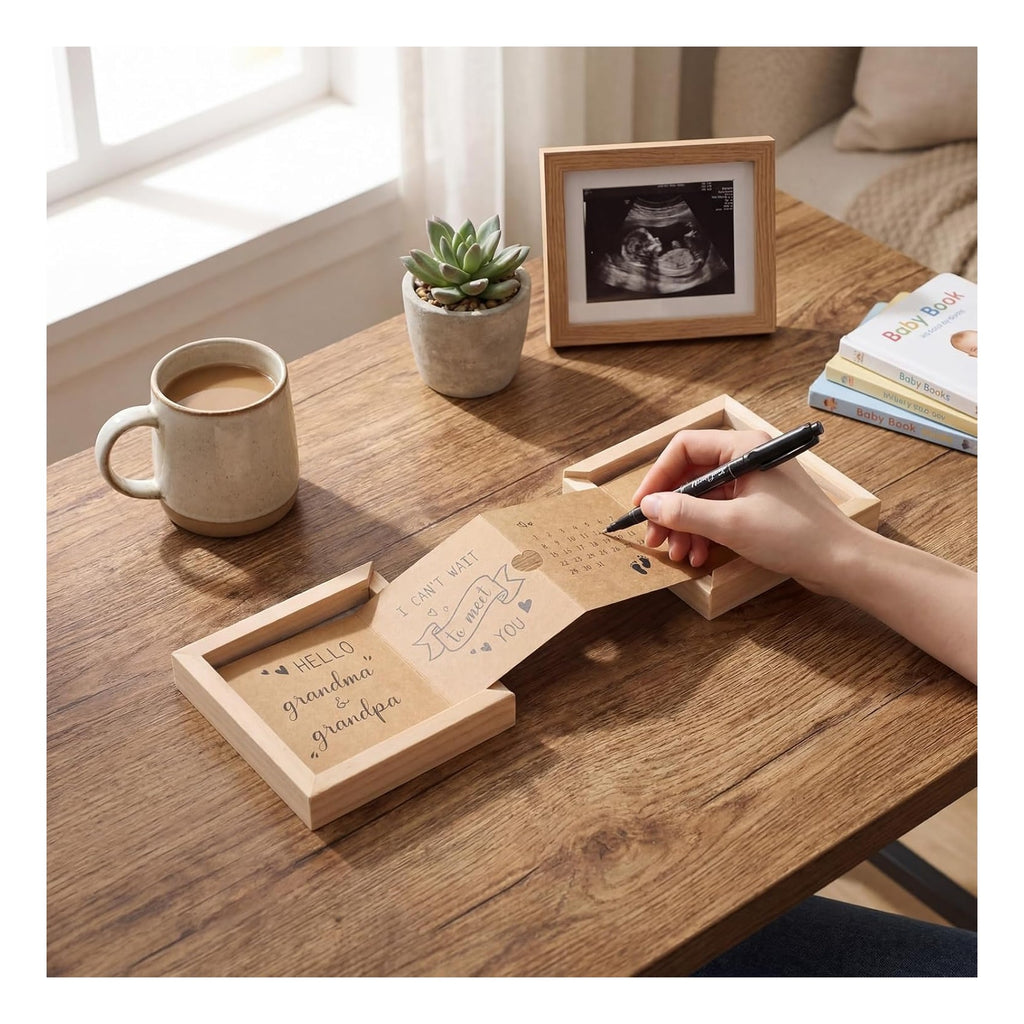 Pregnancy Announcement Box for New Grandparents Baby Announcement Baby Reveal Gift Ideas Wooden Sonogram Picture Frame Keepsake Box First Time Grandparent Gift to Announce Pregnancy Reveal