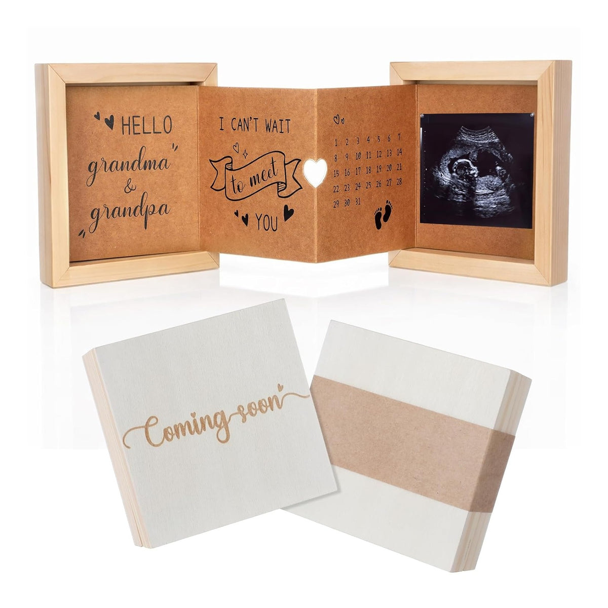 Pregnancy Announcement Box for New Grandparents Baby Announcement Baby Reveal Gift Ideas Wooden Sonogram Picture Frame Keepsake Box First Time Grandparent Gift to Announce Pregnancy Reveal