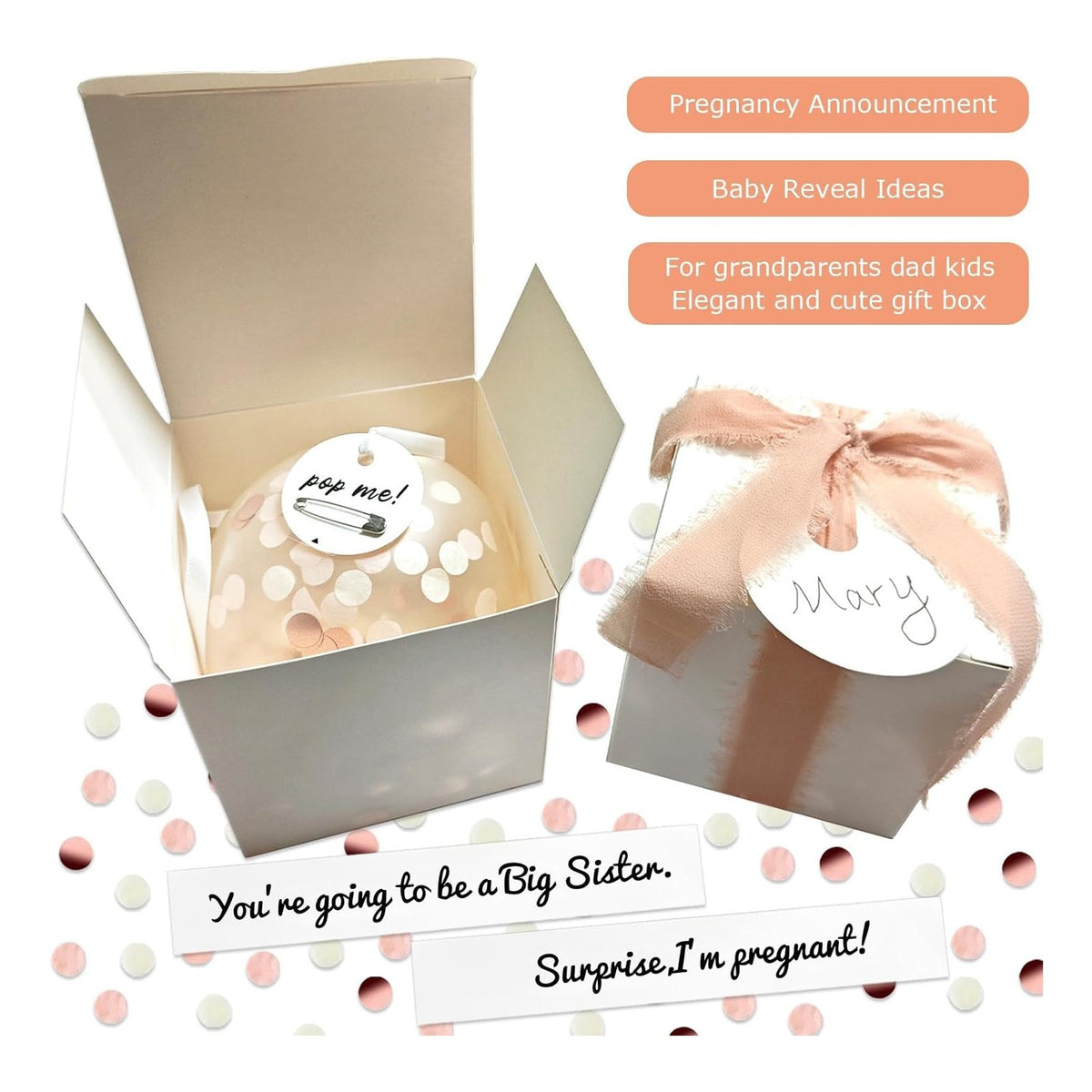 2 Pregnancy Announcement Boxes Pop Balloon with Message Baby Pregnancy Reveal Gift Box Surprise Baby Announcement Ideas for Grandparents Dad Children Friends