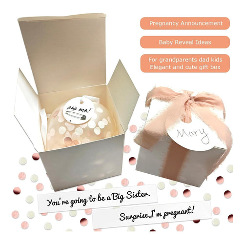 2 Pregnancy Announcement Boxes Pop Balloon with Message Baby Pregnancy Reveal Gift Box Surprise Baby Announcement Ideas for Grandparents Dad Children Friends