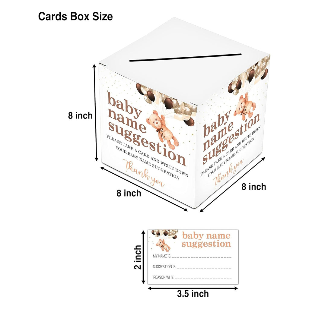 Name Suggestion Tickets For Baby Shower, Little Bear Balloon Themed Baby Shower Card Box and Advice Cards, Party Games Decorations Supplies, 1 Name Suggestion Card Collection Box & 50 Cards