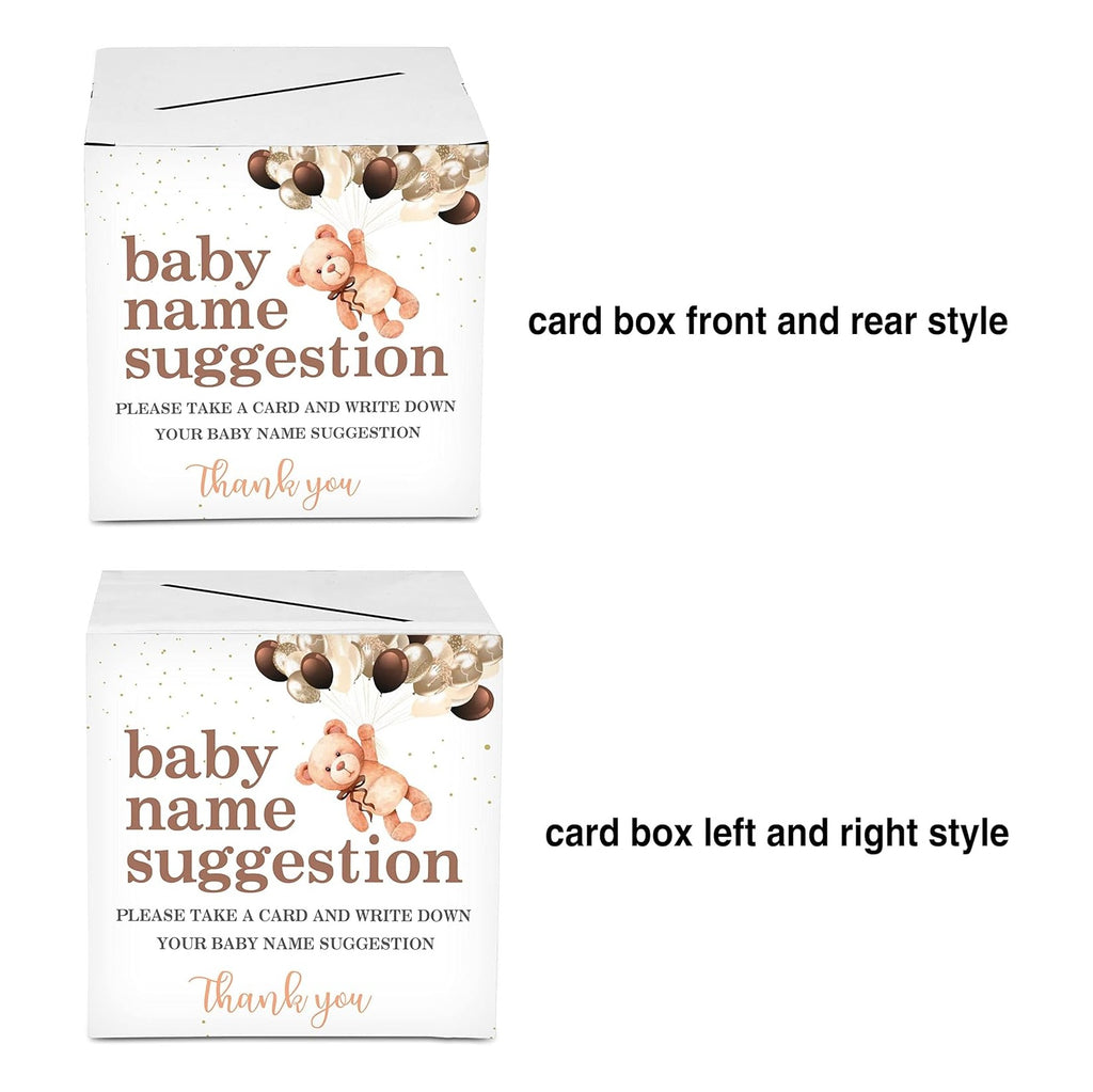 Name Suggestion Tickets For Baby Shower, Little Bear Balloon Themed Baby Shower Card Box and Advice Cards, Party Games Decorations Supplies, 1 Name Suggestion Card Collection Box & 50 Cards