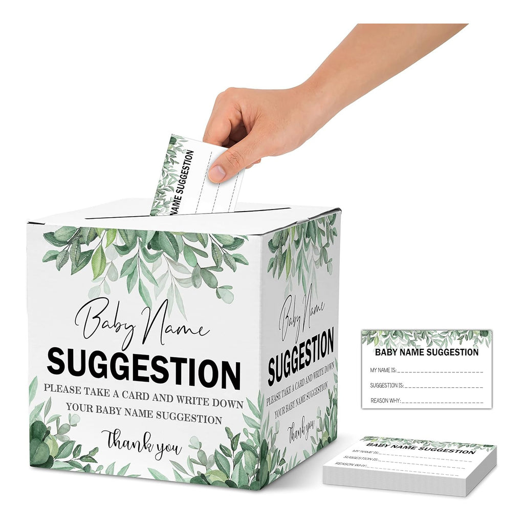 Name Suggestion Tickets For Baby Shower, Little Bear Balloon Themed Baby Shower Card Box and Advice Cards, Party Games Decorations Supplies, 1 Name Suggestion Card Collection Box & 50 Cards