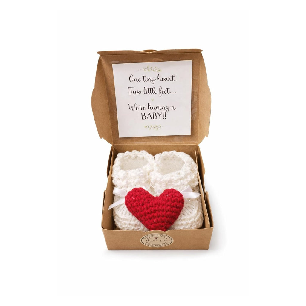 Pregnancy Announcement Gift Box | Crochet Baby Booties & Heart | Grandparents Reveal | Baby Reveal Gift | We’re Having a Baby
