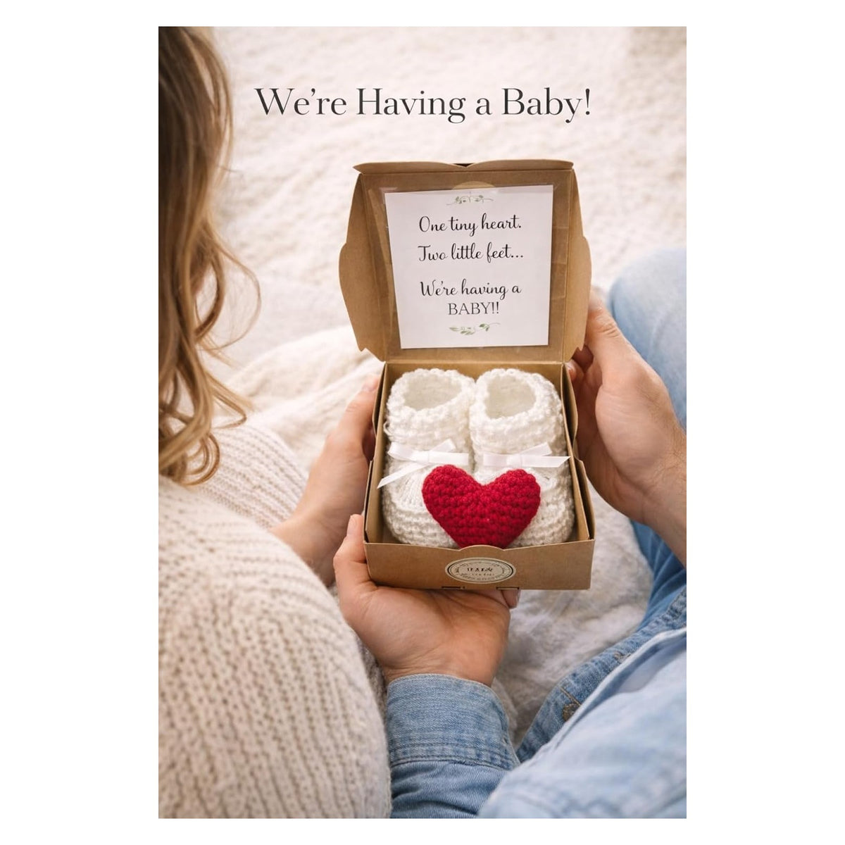 Pregnancy Announcement Gift Box | Crochet Baby Booties & Heart | Grandparents Reveal | Baby Reveal Gift | We’re Having a Baby