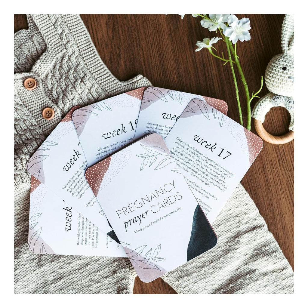 20 Pregnancy Prayer Cards – Warm Weekly Prayer, Bible Verse Pregnancy Affirmation Cards w/Stand - 42 Weeks Postpartum Gifts for New Mom