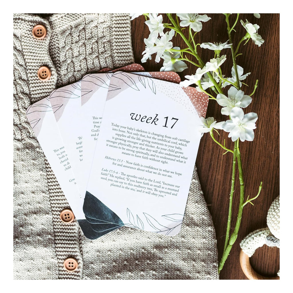 20 Pregnancy Prayer Cards – Warm Weekly Prayer, Bible Verse Pregnancy Affirmation Cards w/Stand - 42 Weeks Postpartum Gifts for New Mom )