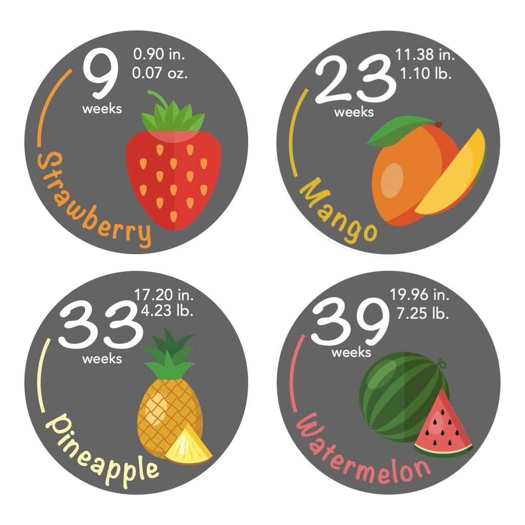 Stickers - 40 Weekly Pregnancy Tracking Stickers – Week 5 to 40 + 4 Bonus – Pregnancy Photo Prop – Fruit 3.93 Inch
