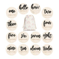 7 Pack 3D Baby Monthly Milestone Card Signs Baby Announcement Sign Double Sided Hello World Newborn Signs Wooden Circles Discs for Welcome Newborn Boy Girl Photo Props