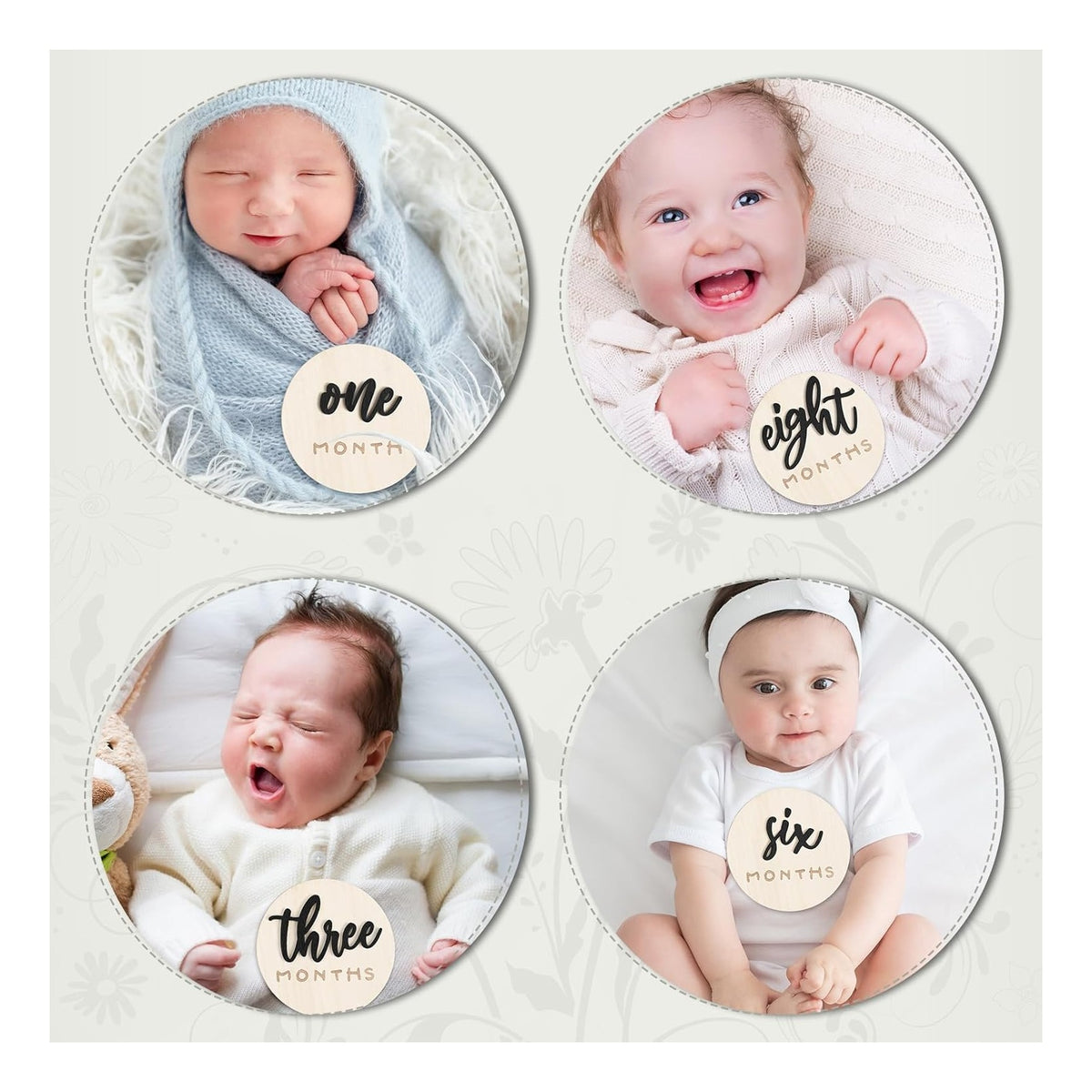 7 Pack 3D Baby Monthly Milestone Card Signs Baby Announcement Sign Double Sided Hello World Newborn Signs Wooden Circles Discs for Welcome Newborn Boy Girl Photo Props