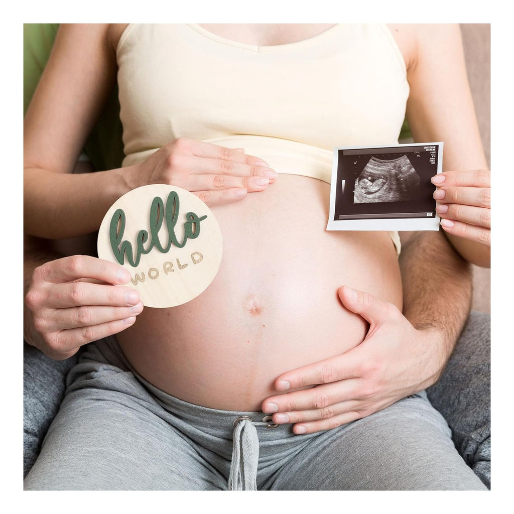 7 Pack 3D Baby Monthly Milestone Card Signs Baby Announcement Sign Double Sided Hello World Newborn Signs Wooden Circles Discs for Welcome Newborn Boy Girl Photo Props