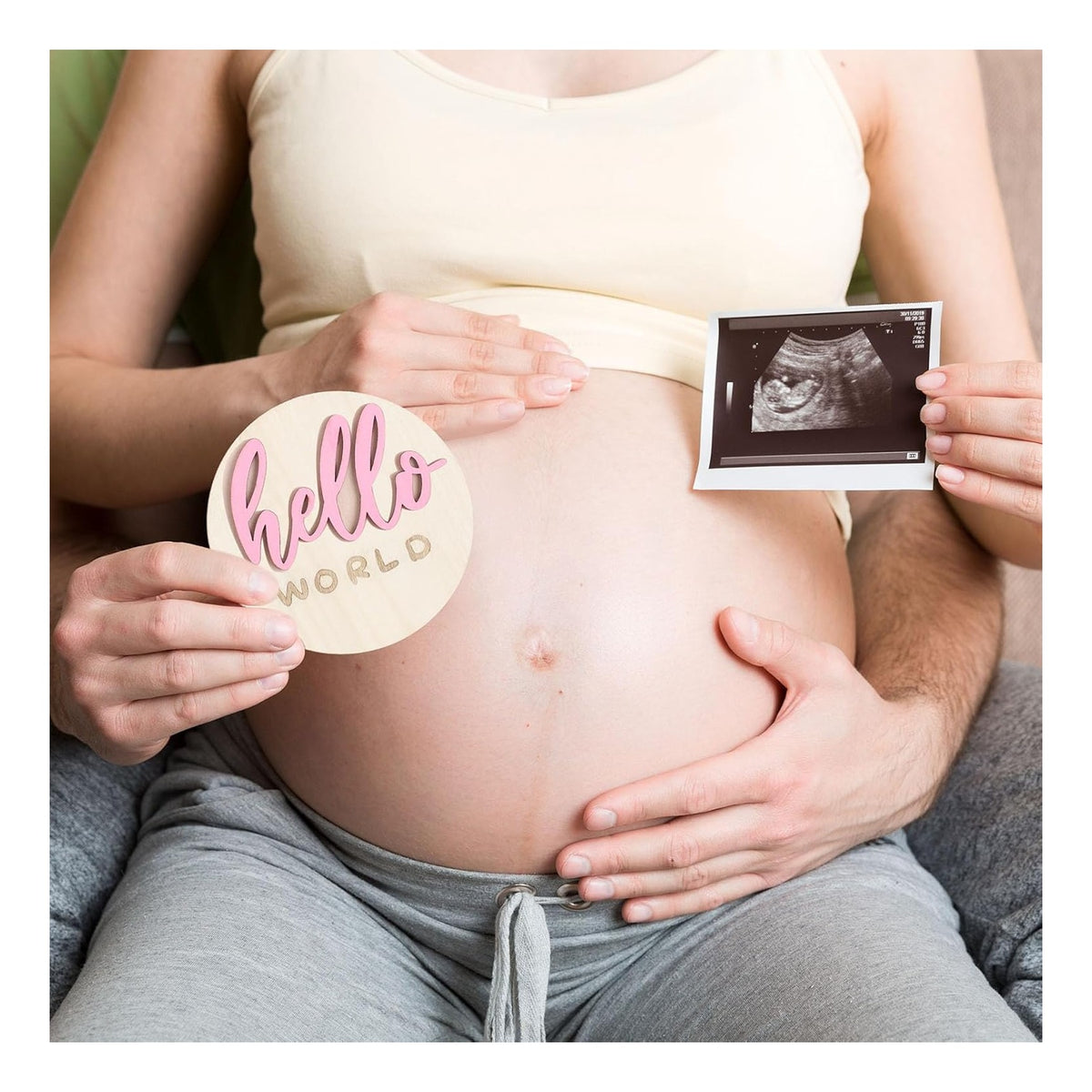 7 Pack 3D Baby Monthly Milestone Card Signs Baby Announcement Sign Double Sided Hello World Newborn Signs Wooden Circles Discs for Welcome Newborn Boy Girl Photo Props