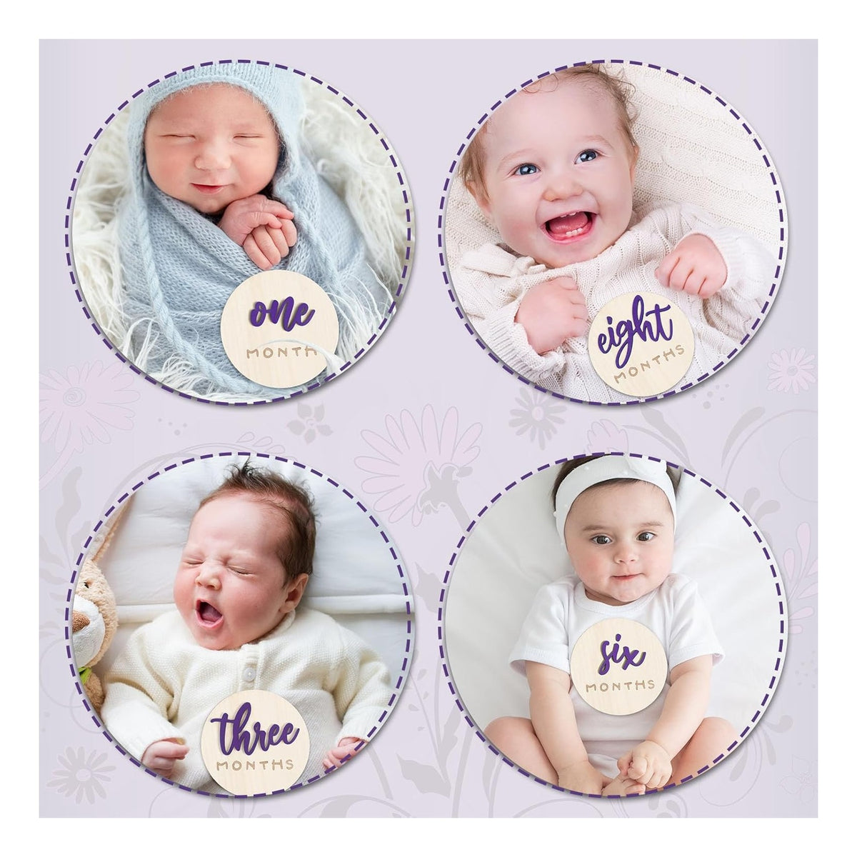 7 Pack 3D Baby Monthly Milestone Card Signs Baby Announcement Sign Double Sided Hello World Newborn Signs Wooden Circles Discs for Welcome Newborn Boy Girl Photo Props