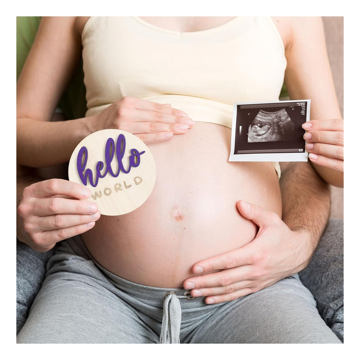 7 Pack 3D Baby Monthly Milestone Card Signs Baby Announcement Sign Double Sided Hello World Newborn Signs Wooden Circles Discs for Welcome Newborn Boy Girl Photo Props