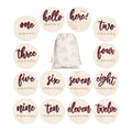 7 Pack 3D Baby Monthly Milestone Card Signs Baby Announcement Sign Double Sided Hello World Newborn Signs Wooden Circles Discs for Welcome Newborn Boy Girl Photo Props