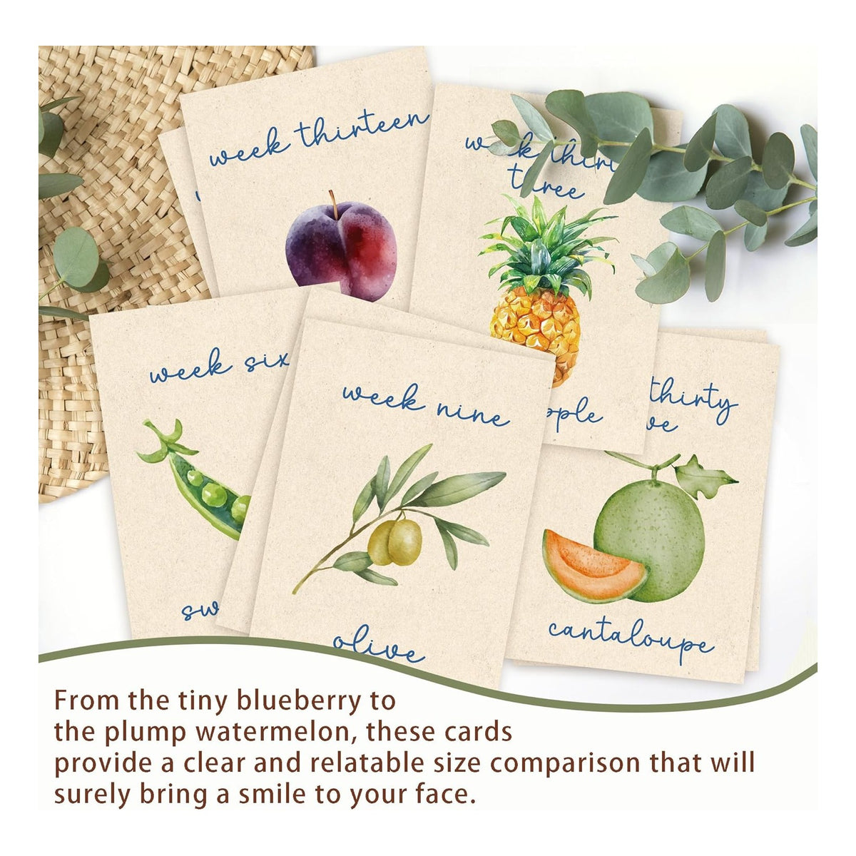 Locally Grown Baby Shower Decorations-36 Pcs Pregnancy Milestone Cards,Locally Grown Farmers Market Themed Party Decorations, Fruits And Vegetables To Track Baby Growth, Weekly Baby Size Cards For Pregnancy Announcement Photos