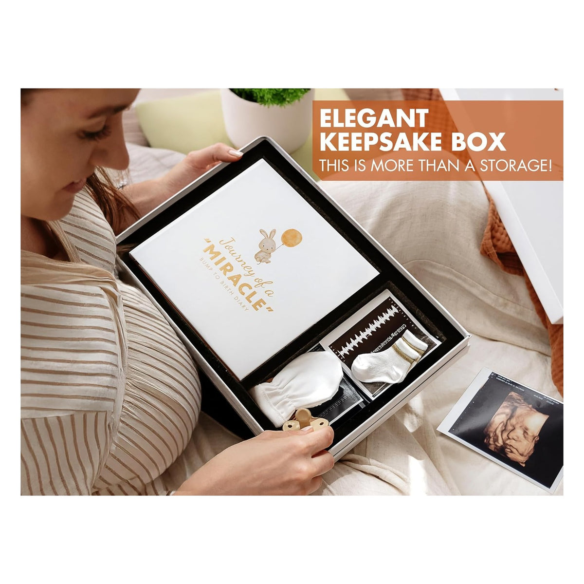 Pregnancy Journal for First Time Moms, Baby Essentials Memory Book Gift Set, All-in-One Keepsake Box with Wax Seal Kit and Footprint Kit, Elegant Baby Scrapbook with Photo Album, Bump to Birth
