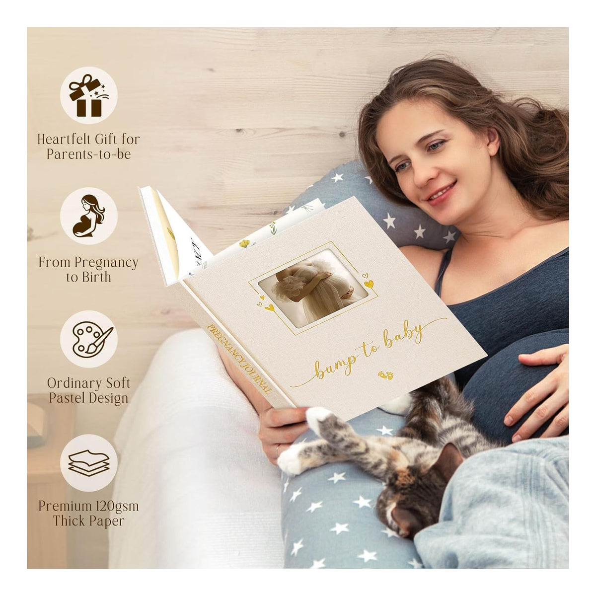 My Pregnancy Journal Memory Book for First Time Mom, 156 Page Pregnant Announcement Must Have Planner, Pregnancy Tracking Diary Scrapbook Keepsake Gift for Mom to Be Expecting New Parent Beige