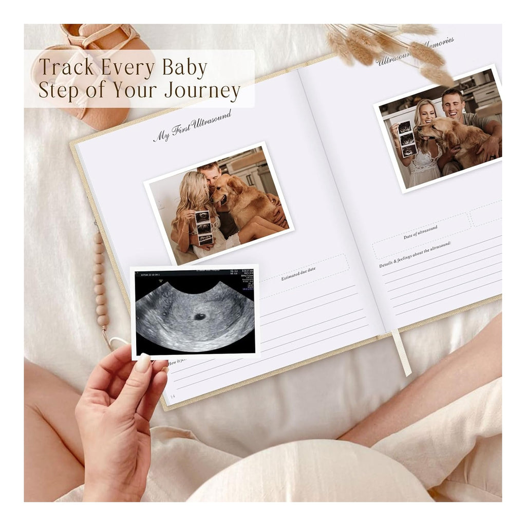 My Pregnancy Journal Memory Book for First Time Mom, 156 Page Pregnant Announcement Must Have Planner, Pregnancy Tracking Diary Scrapbook Keepsake Gift for Mom to Be Expecting New Parent Beige
