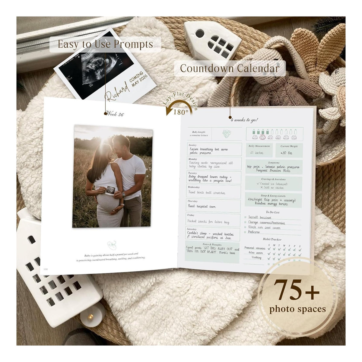 My Pregnancy Journal Memory Book for First Time Mom, 156 Page Pregnant Announcement Must Have Planner, Pregnancy Tracking Diary Scrapbook Keepsake Gift for Mom to Be Expecting New Parent Beige