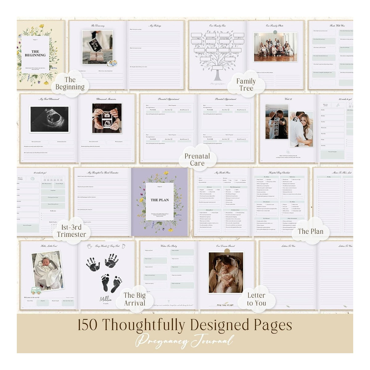 My Pregnancy Journal Memory Book for First Time Mom, 156 Page Pregnant Announcement Must Have Planner, Pregnancy Tracking Diary Scrapbook Keepsake Gift for Mom to Be Expecting New Parent Beige
