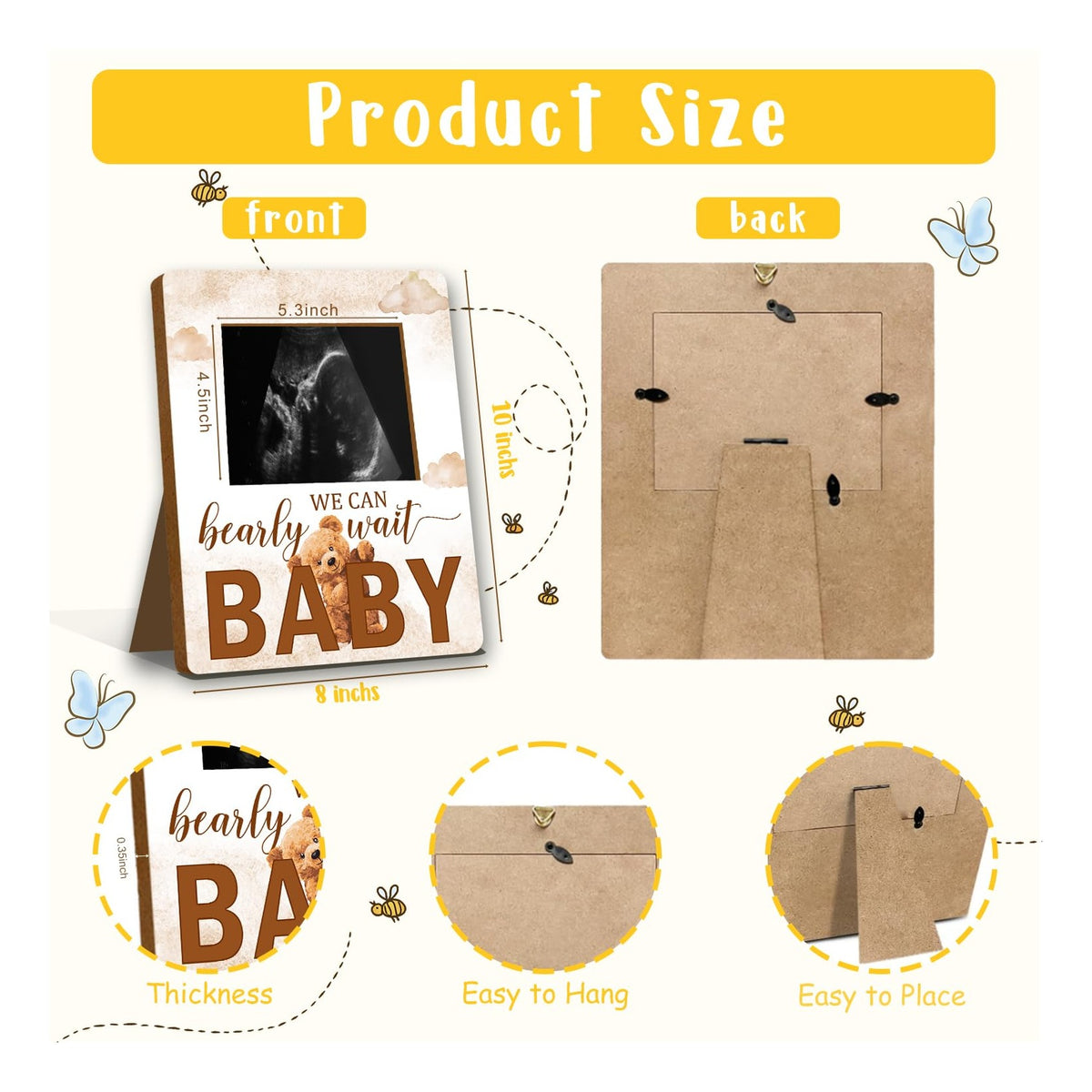 Bear Baby Shower Decorations, Baby Shower Sign Picture Frame, Cute Bear Shower Gender Reveal, Pregnancy Milestone Keepsake, Pregnancy Announcement Sonogram Photo Frames,Brown