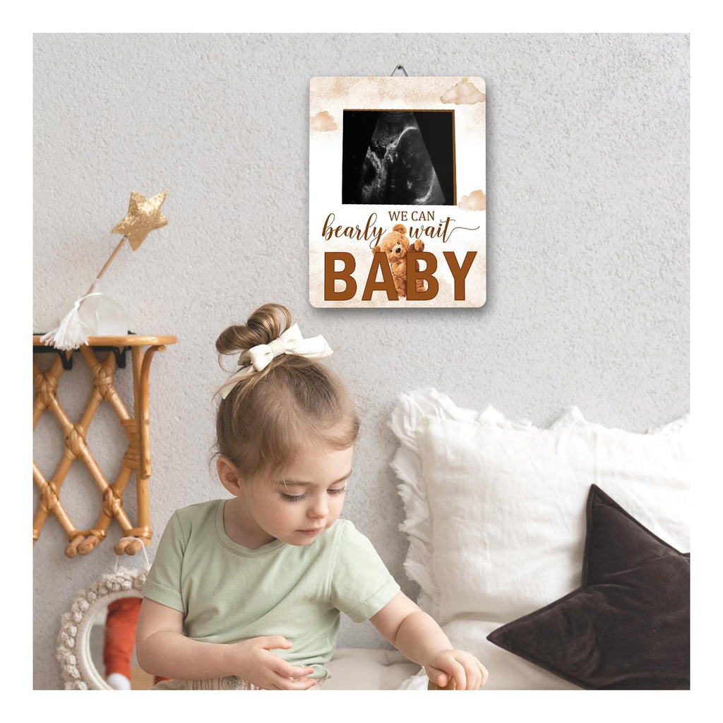 Bear Baby Shower Decorations, Baby Shower Sign Picture Frame, Cute Bear Shower Gender Reveal, Pregnancy Milestone Keepsake, Pregnancy Announcement Sonogram Photo Frames,Brown