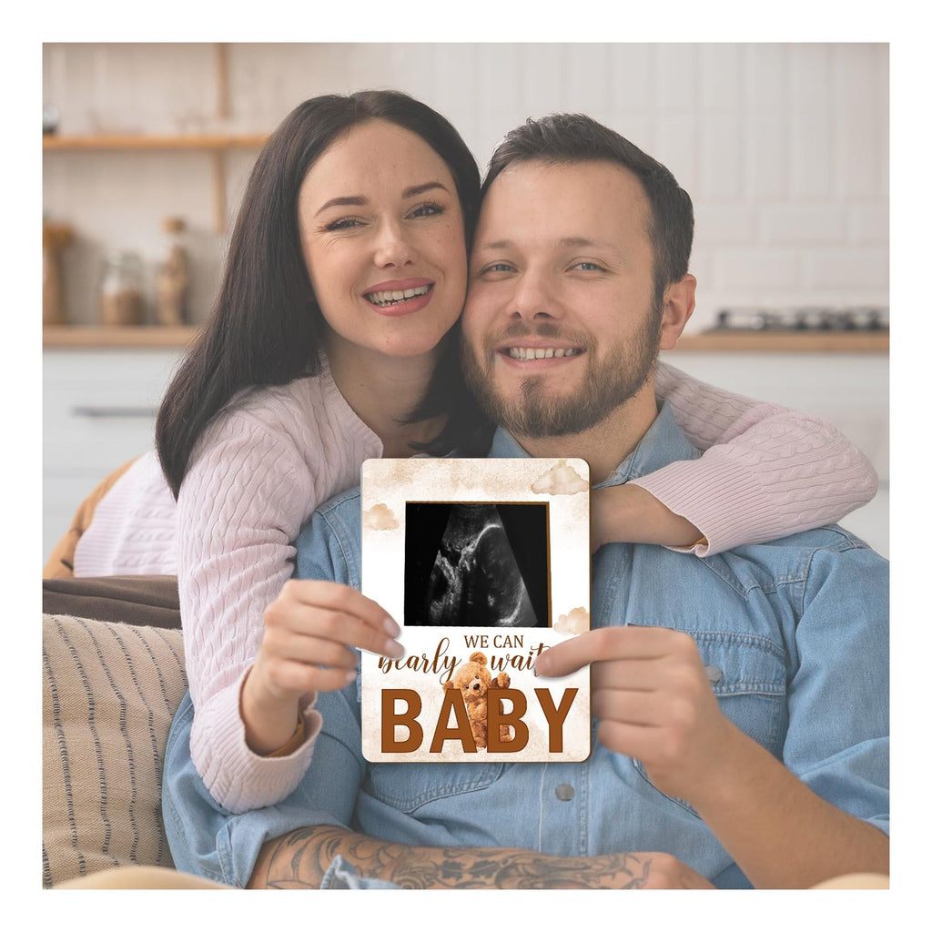 Bear Baby Shower Decorations, Baby Shower Sign Picture Frame, Cute Bear Shower Gender Reveal, Pregnancy Milestone Keepsake, Pregnancy Announcement Sonogram Photo Frames,Brown
