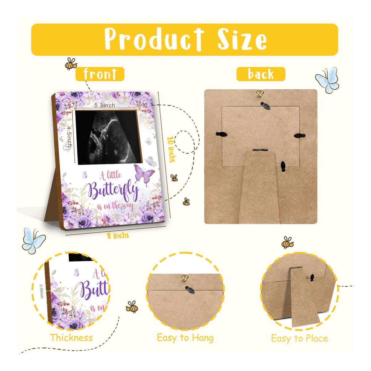 Butterfly Baby Shower Decorations, Butterfly Baby Shower Sign Picture Frame, Girl Decor for Gender Reveal, Pregnancy Milestone Keepsake, Pregnancy Announcement Sonogram Photo Frames