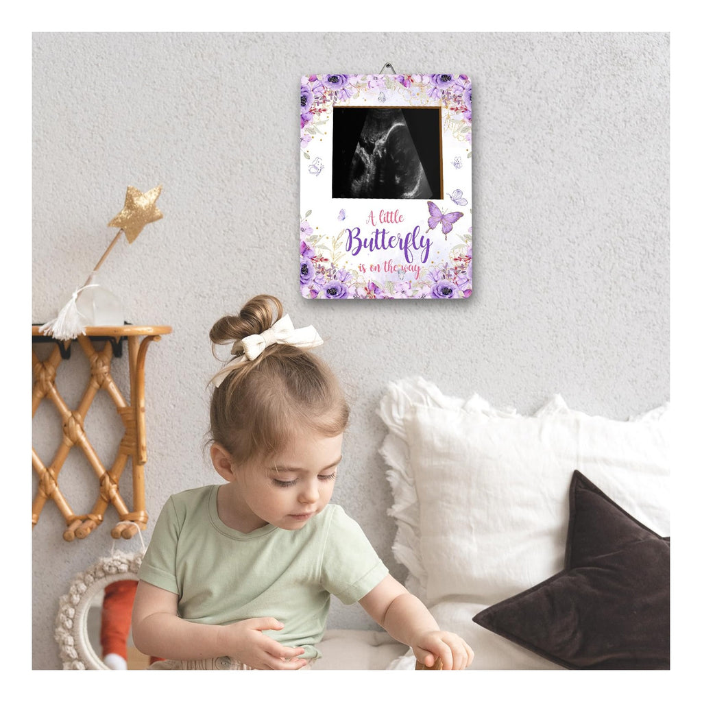 Butterfly Baby Shower Decorations, Butterfly Baby Shower Sign Picture Frame, Girl Decor for Gender Reveal, Pregnancy Milestone Keepsake, Pregnancy Announcement Sonogram Photo Frames