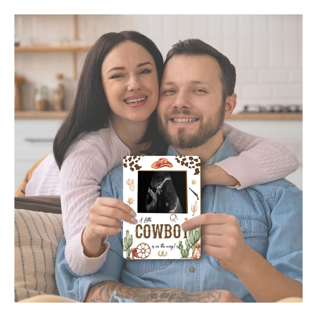 Cowboy Baby Shower Decorations, Baby Shower Sign Picture Frame, Cowboy Party Decor for Gender Reveal, Pregnancy Milestone Keepsake, Pregnancy Announcement Sonogram Photo Frames
