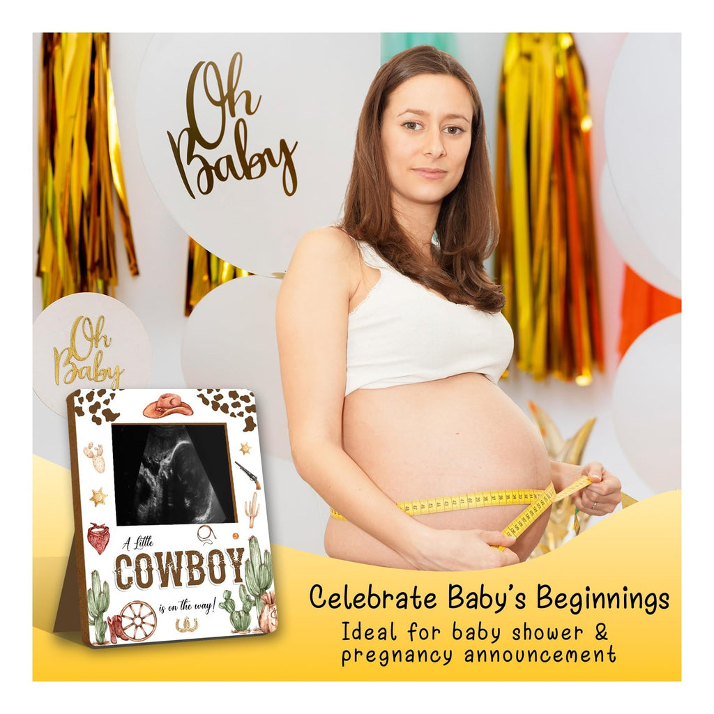 Cowboy Baby Shower Decorations, Baby Shower Sign Picture Frame, Cowboy Party Decor for Gender Reveal, Pregnancy Milestone Keepsake, Pregnancy Announcement Sonogram Photo Frames