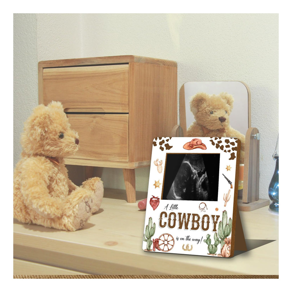 Cowboy Baby Shower Decorations, Baby Shower Sign Picture Frame, Cowboy Party Decor for Gender Reveal, Pregnancy Milestone Keepsake, Pregnancy Announcement Sonogram Photo Frames