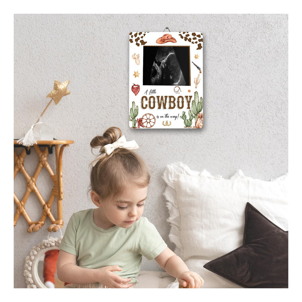 Cowboy Baby Shower Decorations, Baby Shower Sign Picture Frame, Cowboy Party Decor for Gender Reveal, Pregnancy Milestone Keepsake, Pregnancy Announcement Sonogram Photo Frames
