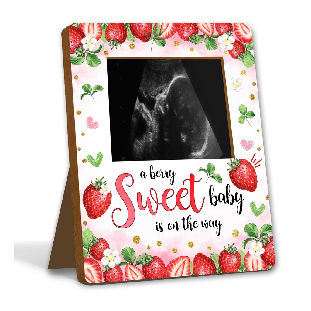 Strawberry Baby Shower Decorations, Baby Shower Sign Picture Frame, Berry Sweet Party Decor for Gender Reveal, Pregnancy Milestone Keepsake, Pregnancy Announcement Sonogram Photo Frames