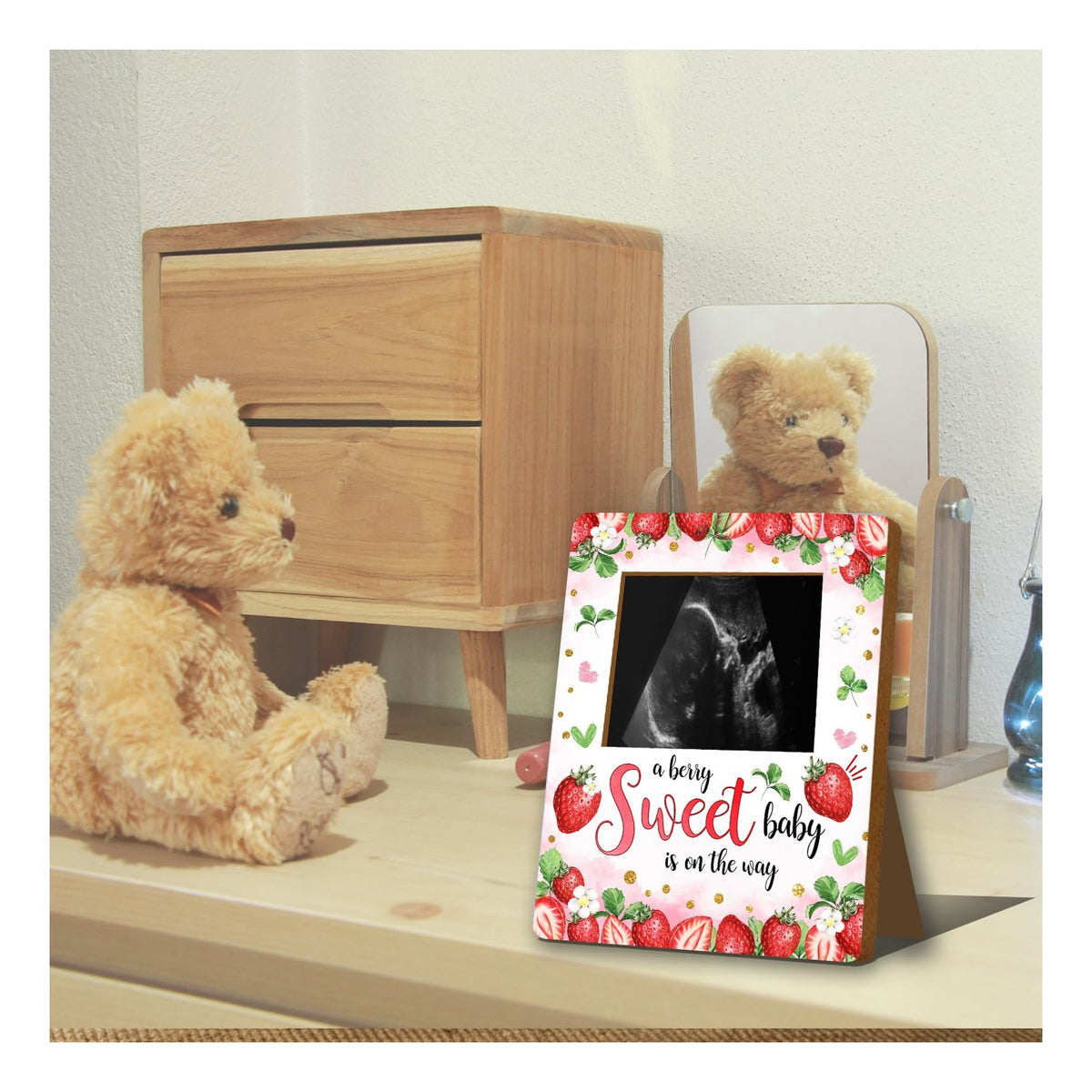 Strawberry Baby Shower Decorations, Baby Shower Sign Picture Frame, Berry Sweet Party Decor for Gender Reveal, Pregnancy Milestone Keepsake, Pregnancy Announcement Sonogram Photo Frames
