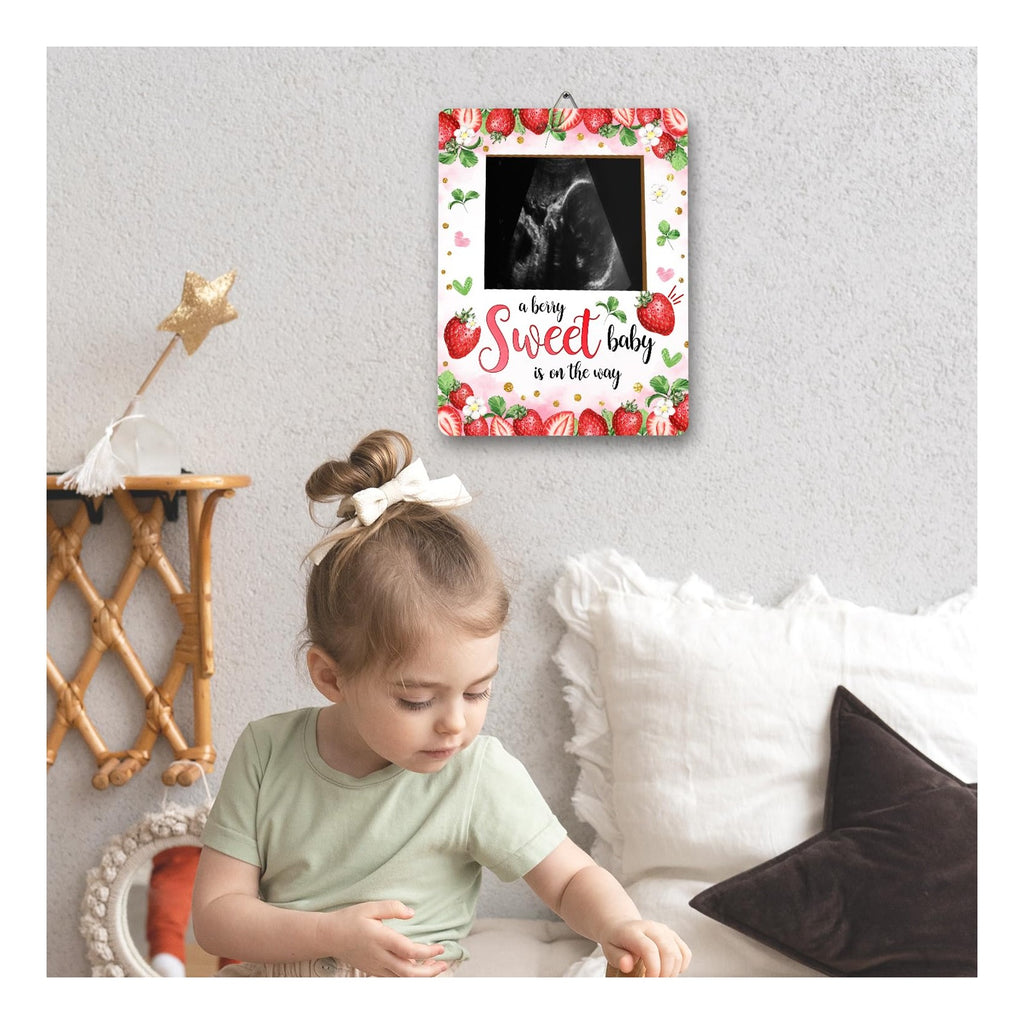 Strawberry Baby Shower Decorations, Baby Shower Sign Picture Frame, Berry Sweet Party Decor for Gender Reveal, Pregnancy Milestone Keepsake, Pregnancy Announcement Sonogram Photo Frames
