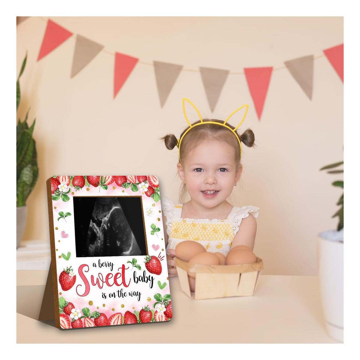 Strawberry Baby Shower Decorations, Baby Shower Sign Picture Frame, Berry Sweet Party Decor for Gender Reveal, Pregnancy Milestone Keepsake, Pregnancy Announcement Sonogram Photo Frames