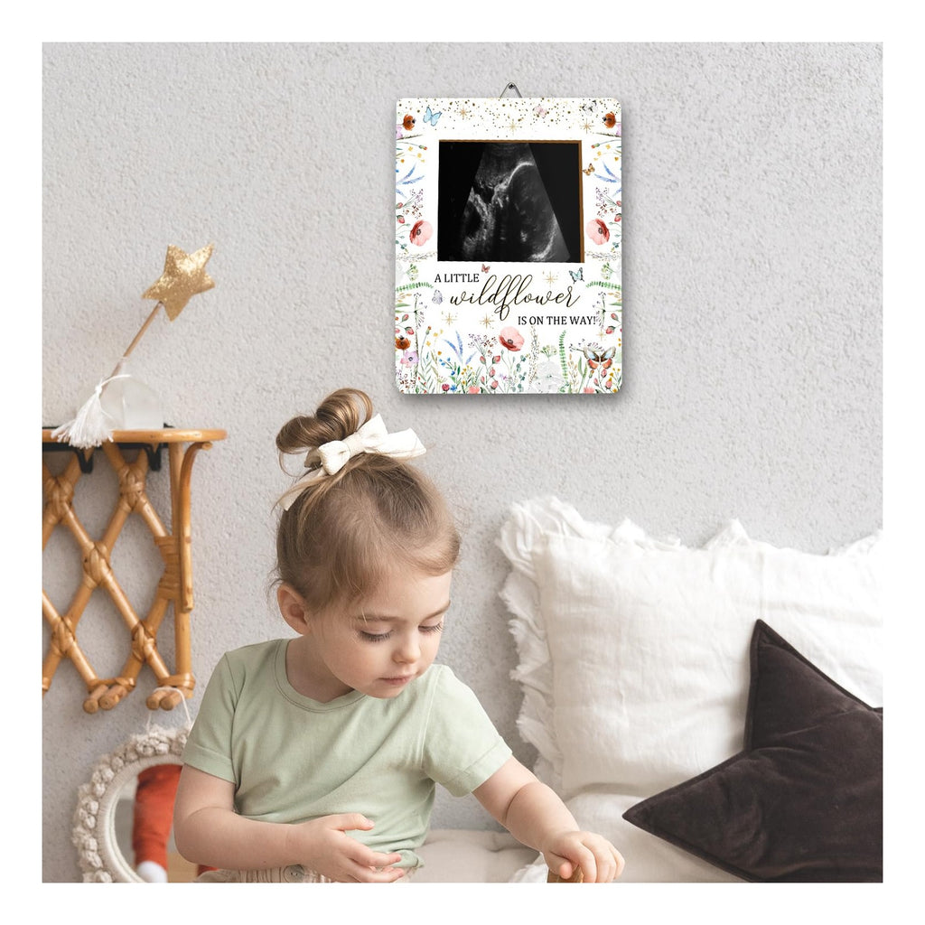 Wildflower Baby Shower Decorations, Baby Shower Sign Picture Frame, WildFlower Party Decor for Gender Reveal, Pregnancy Milestone Keepsake, Pregnancy Announcement Sonogram Photo Frames