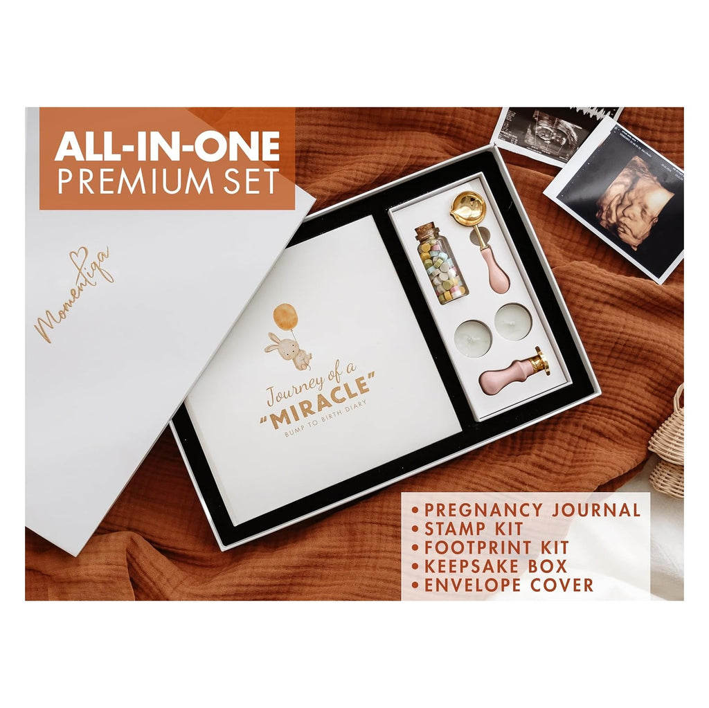 Journal for First Time Moms, Baby Essentials Memory Book Gift Set, All-in-One Keepsake Box with Wax Seal Kit and Footprint Kit, Elegant Baby Scrapbook with Photo Album, Bump to Birth