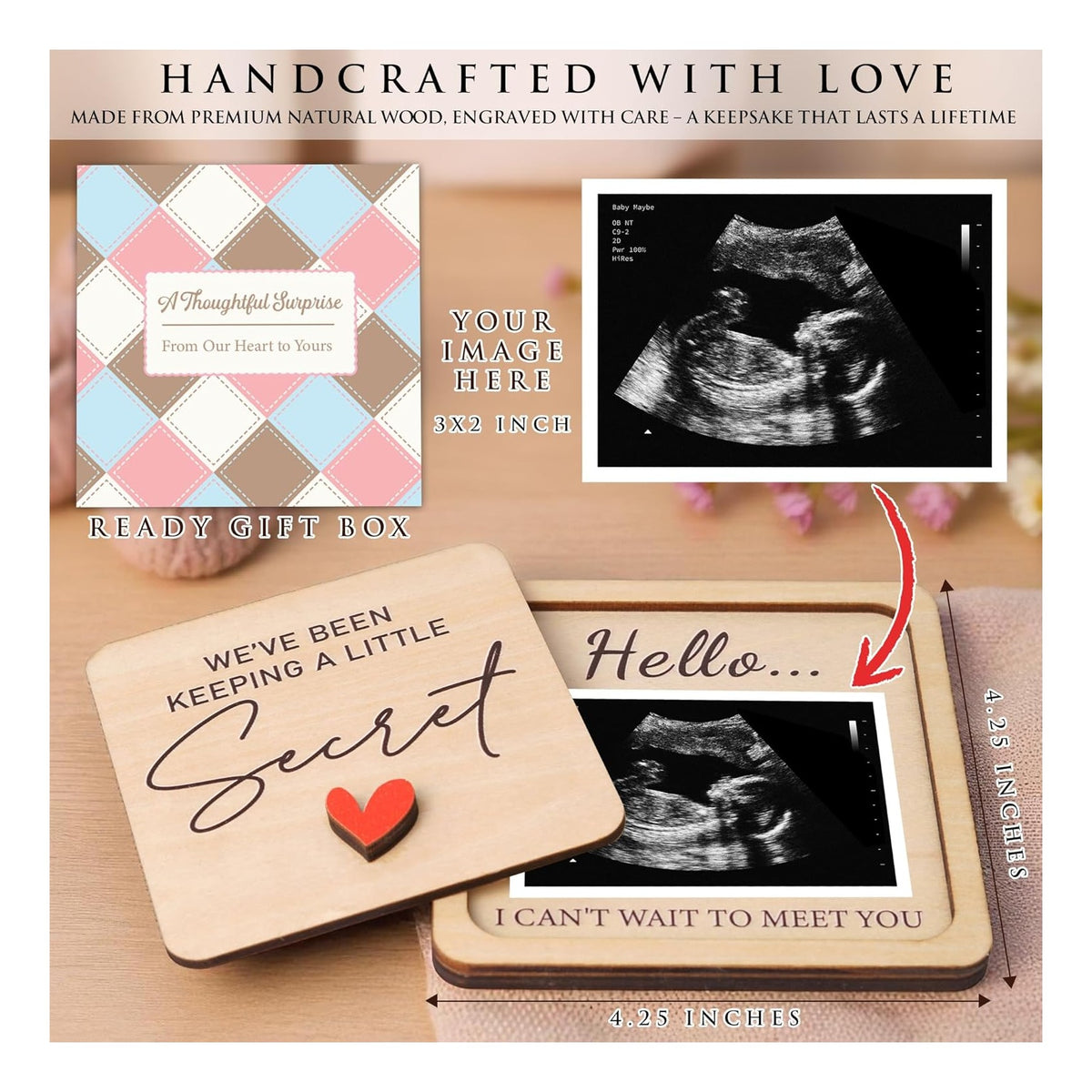 Grandparent Reveal Keepsake, Pregnancy Announcement for Grandparents, Baby Announcement Sign, Ultrasound Picture Frames Wooden Keepsake Box, First Time Grandparents Gift