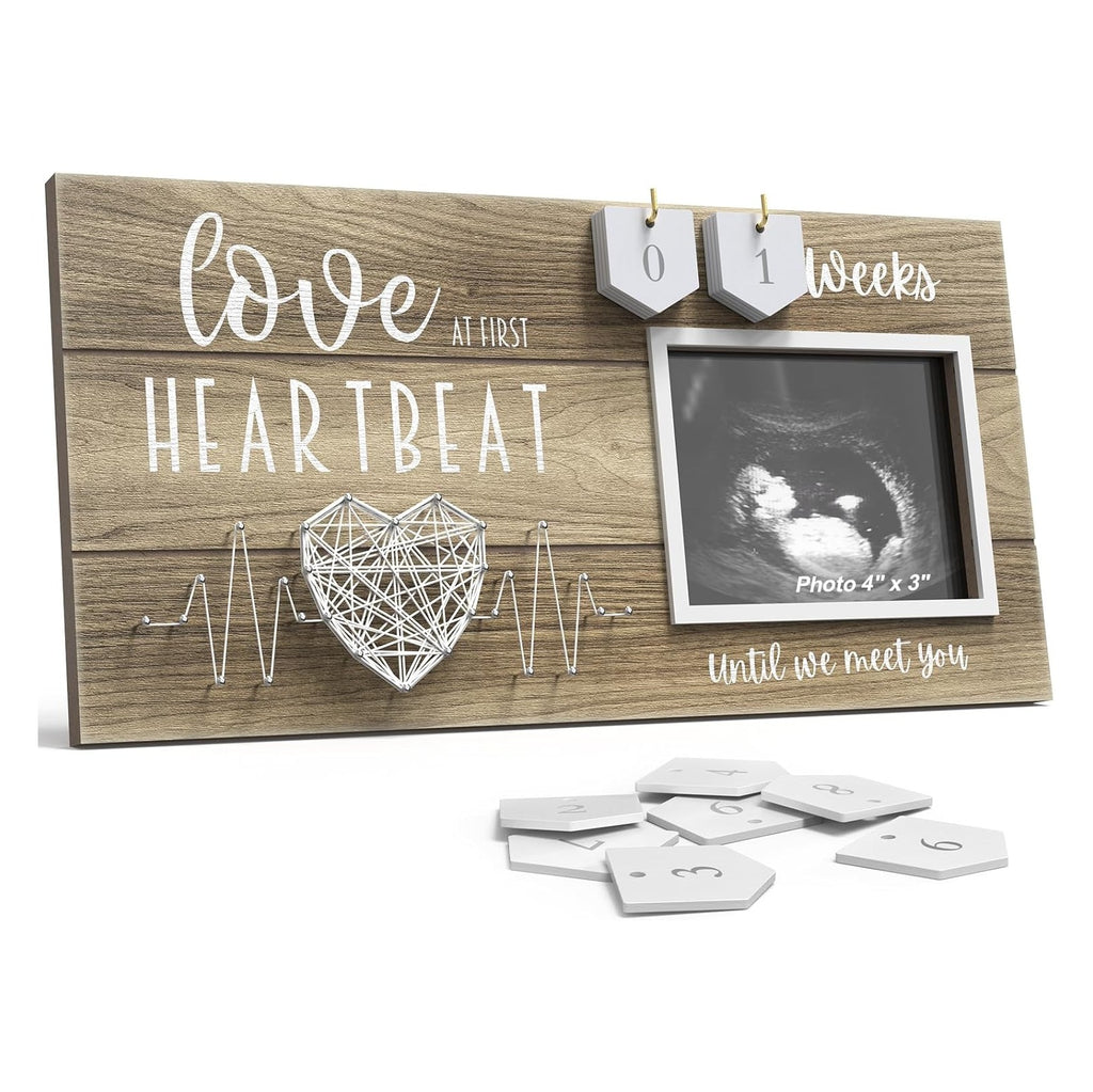Baby Sonogram Picture Frame with Countdown Weeks - Standard 4"x3" Ultrasound Photo - Pregnancy Announcements Ideas - Gender Reveal Baby-Shower Gift - New Mom Expecting Parents to Be Keepsake Gifts