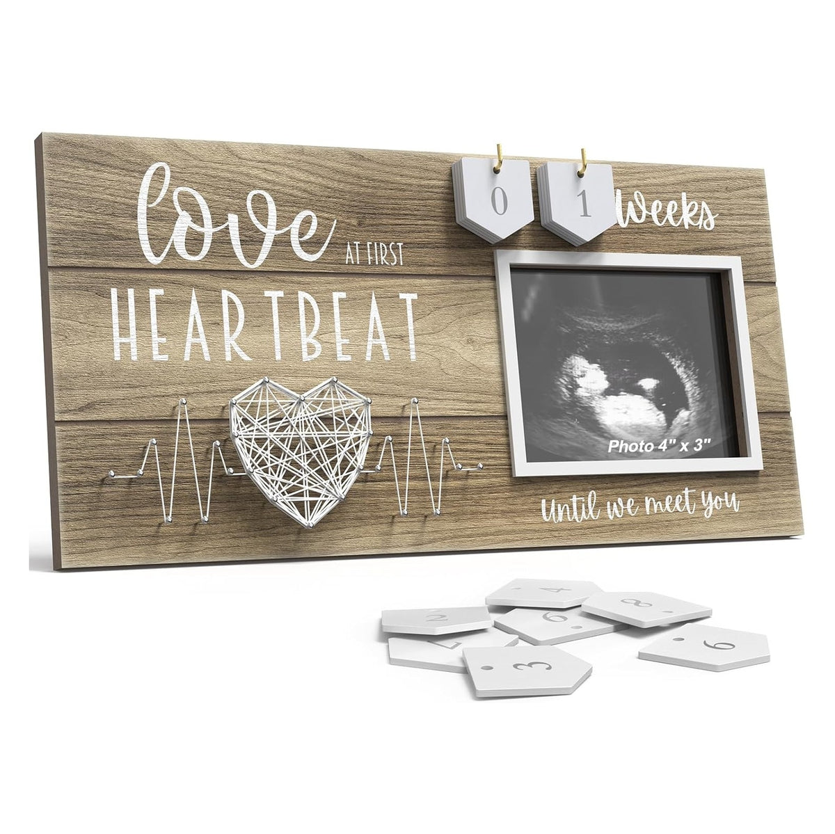 Baby Sonogram Picture Frame with Countdown Weeks - Standard 4"x3" Ultrasound Photo - Pregnancy Announcements Ideas - Gender Reveal Baby-Shower Gift - New Mom Expecting Parents to Be Keepsake Gifts