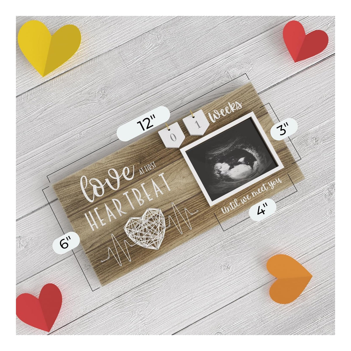 Baby Sonogram Picture Frame with Countdown Weeks - Standard 4"x3" Ultrasound Photo - Pregnancy Announcements Ideas - Gender Reveal Baby-Shower Gift - New Mom Expecting Parents to Be Keepsake Gifts
