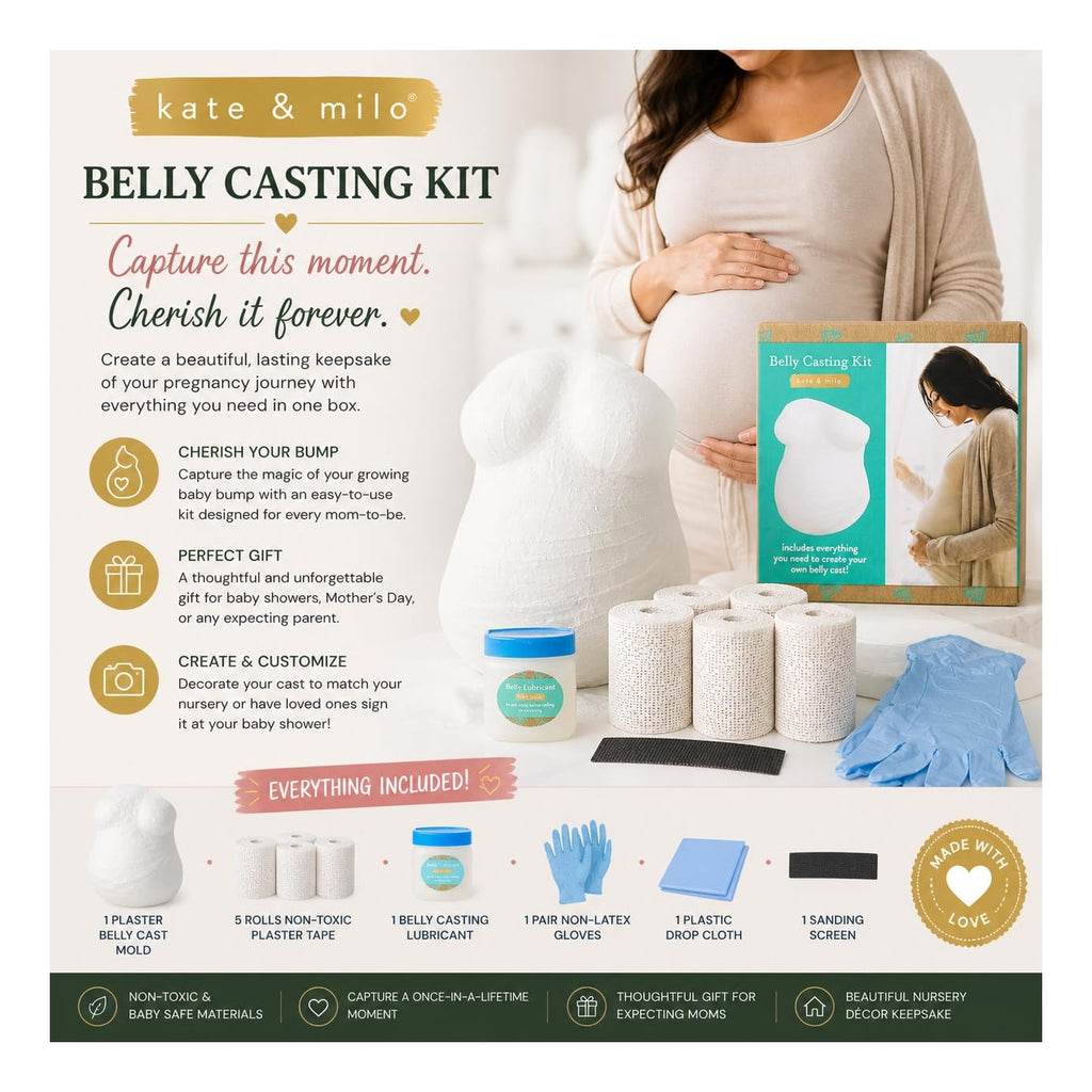 Belly Casting Kit – DIY Pregnancy Keepsake Maternity Belly Cast Kit with 5 Non-Toxic Plaster Rolls, Gloves & Lubricant – Personalized Gift for Expecting Moms & Nursery Décor