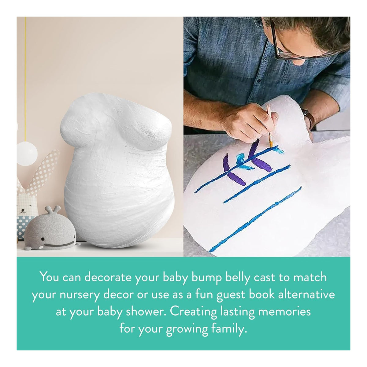 Belly Casting Kit – DIY Pregnancy Keepsake Maternity Belly Cast Kit with 5 Non-Toxic Plaster Rolls, Gloves & Lubricant – Personalized Gift for Expecting Moms & Nursery Décor