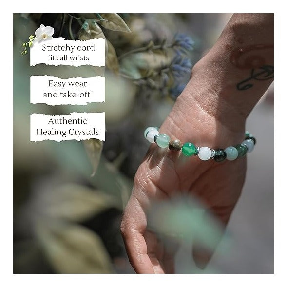 Bracelets For Women - Natural Crystals and Gemstones - 8mm Beaded Stretch Bracelet - One Size Fits All - Infertility Gifts For Women IVF Must Haves
