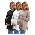 Women's Maternity Crew Neck Long Sleeve Side Slit Yoga Activewear Loose Fit Top in Comfortable Fabric