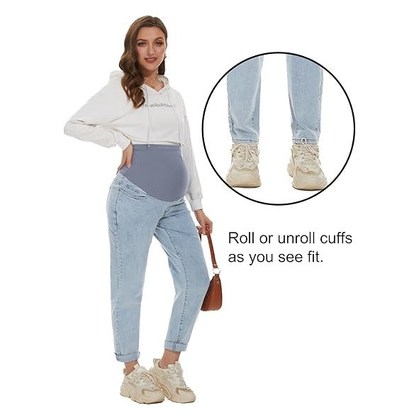 Women's Maternity Boyfriend Jeans Over Belly Stretch Comfy Loose Casual Denim Pants with Pockets for Everyday Wear
