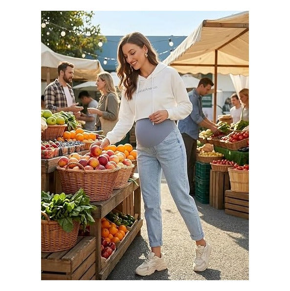 Women's Maternity Boyfriend Jeans Over Belly Stretch Comfy Loose Casual Denim Pants with Pockets for Everyday Wear